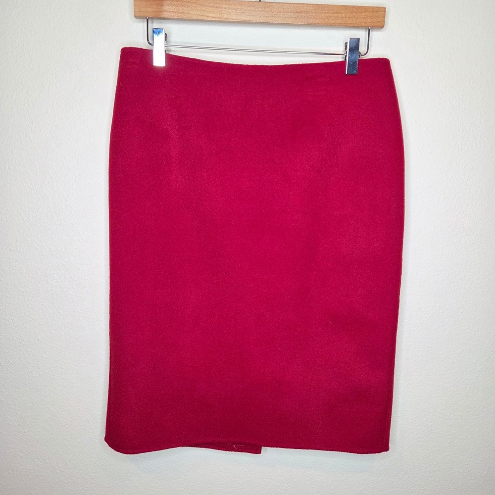 Talbots Red Wool Blend Pencil Skirt Size 8 Professional Career Back Vent Classic